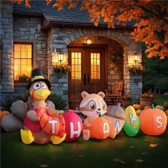 8FT Thanksgiving Inflatable Turkey Outdoor Decor - Turkey and Vegetables
